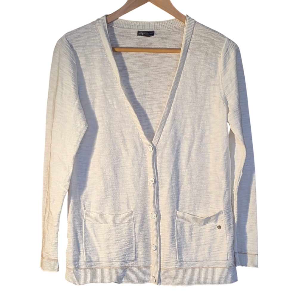 Eddie Bauer Women's White Cardigan Sweater PM Classic Clean Girl Minimalist